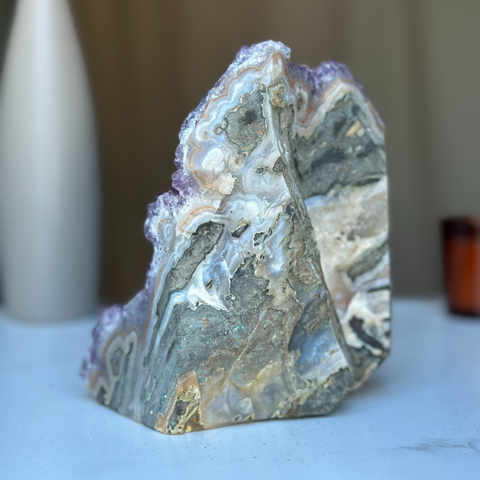 Amethyst Crystal Cluster Cave Geode , 6 in tall Huge Crystal Cluster, Deep Purple Stone