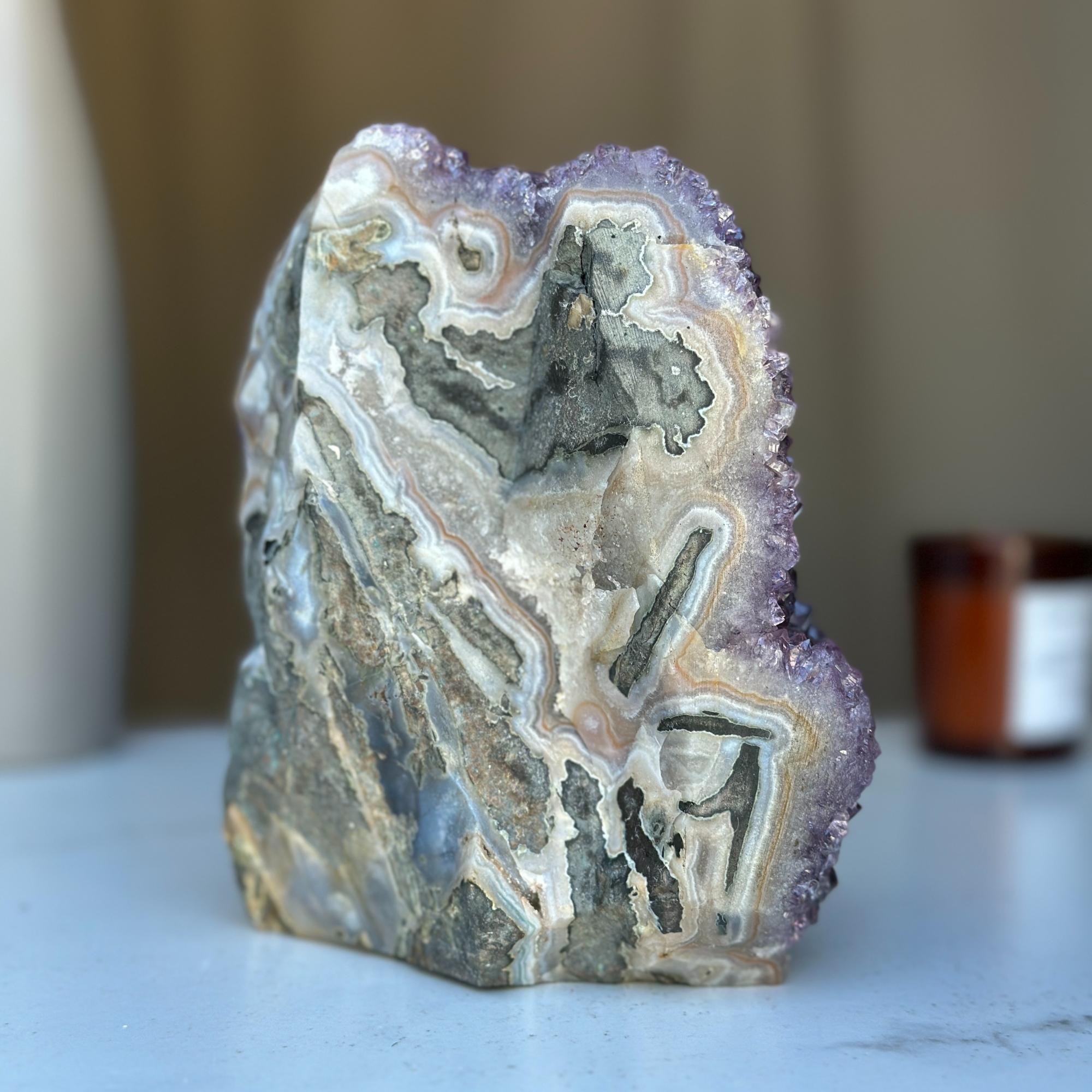 Amethyst Crystal Cluster Cave Geode , 6 in tall Huge Crystal Cluster, Deep Purple Stone