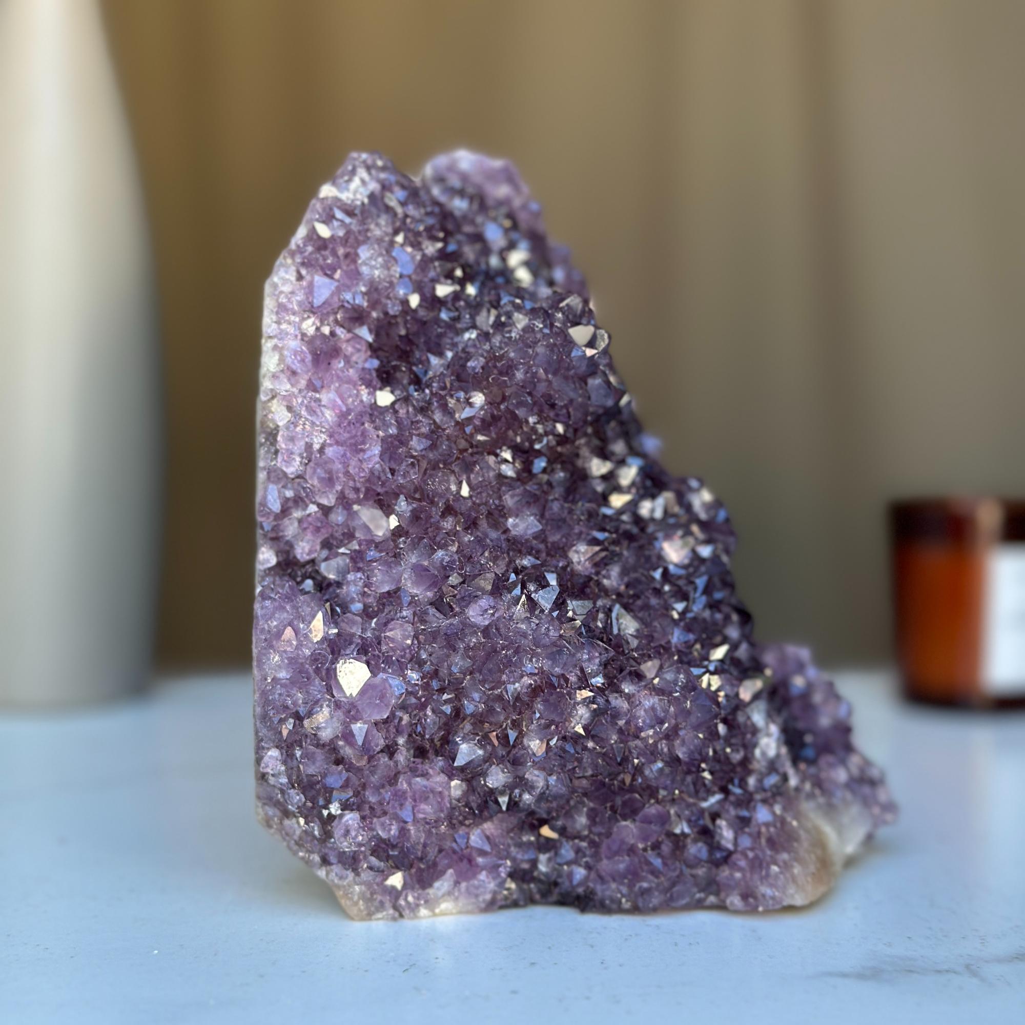 Amethyst Crystal Cluster Cave Geode , 6 in tall Huge Crystal Cluster, Deep Purple Stone