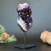 Large Amethyst Geode Crystal, Deep Purple Amethyst on modern stand