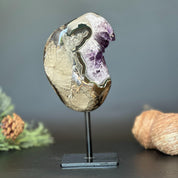 Large Amethyst Geode Crystal, Deep Purple Amethyst on modern stand