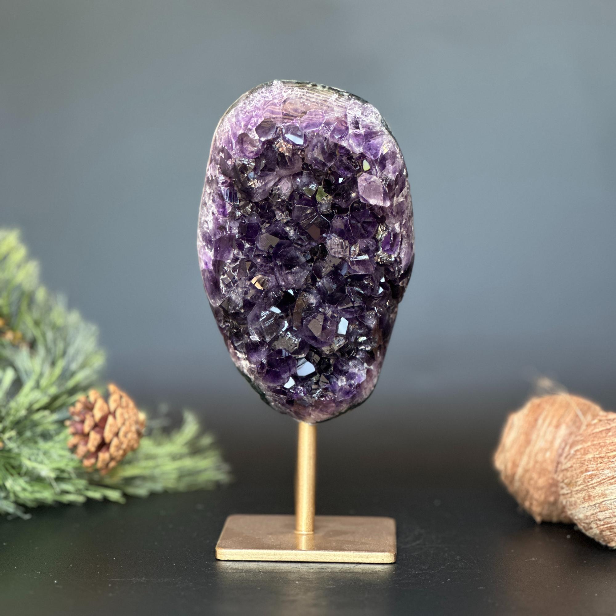 Amethyst Crystal Decor Piece, Galaxy Amethyst with metallic base included, Amethyst crystal for home decoration