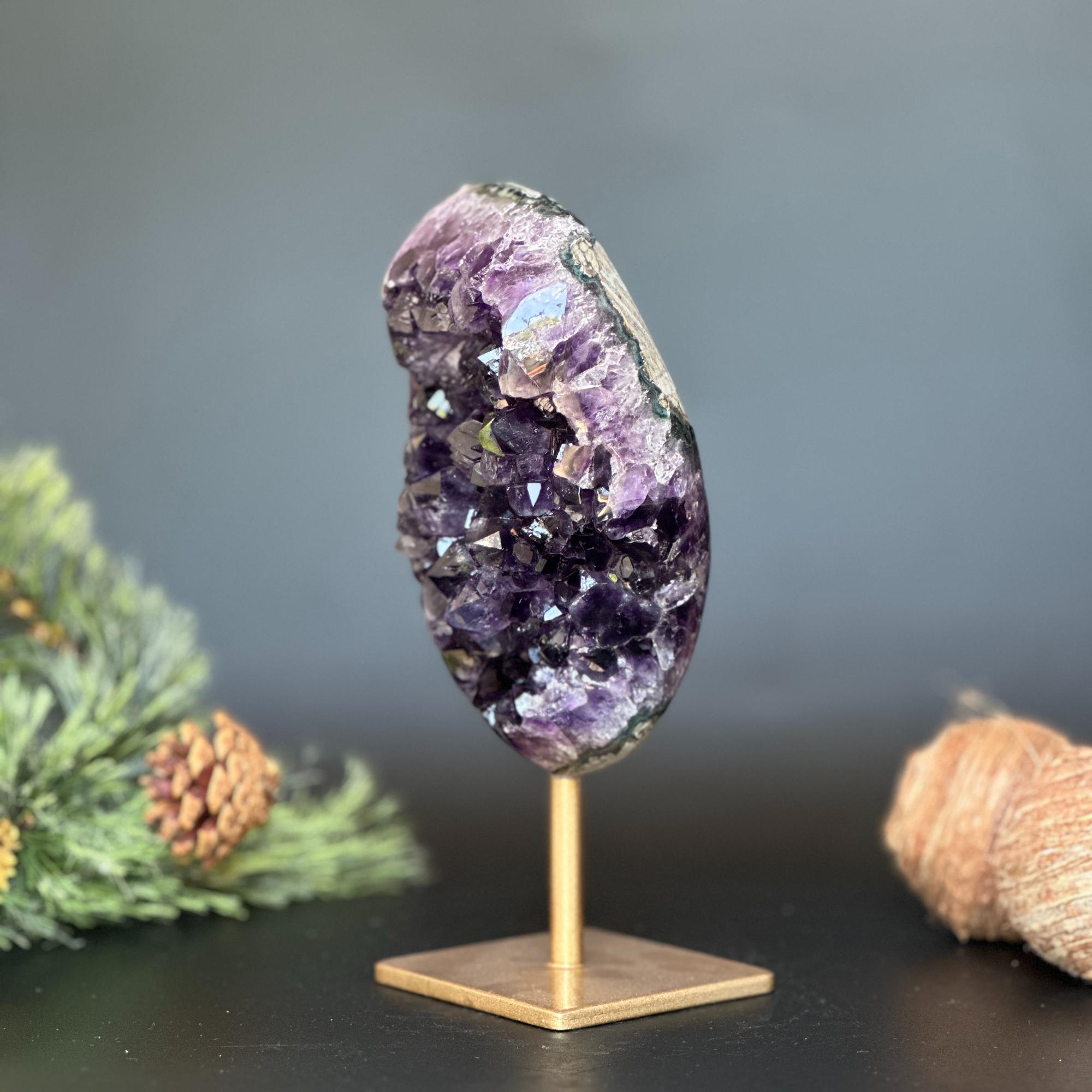 Amethyst Crystal Decor Piece, Galaxy Amethyst with metallic base included, Amethyst crystal for home decoration