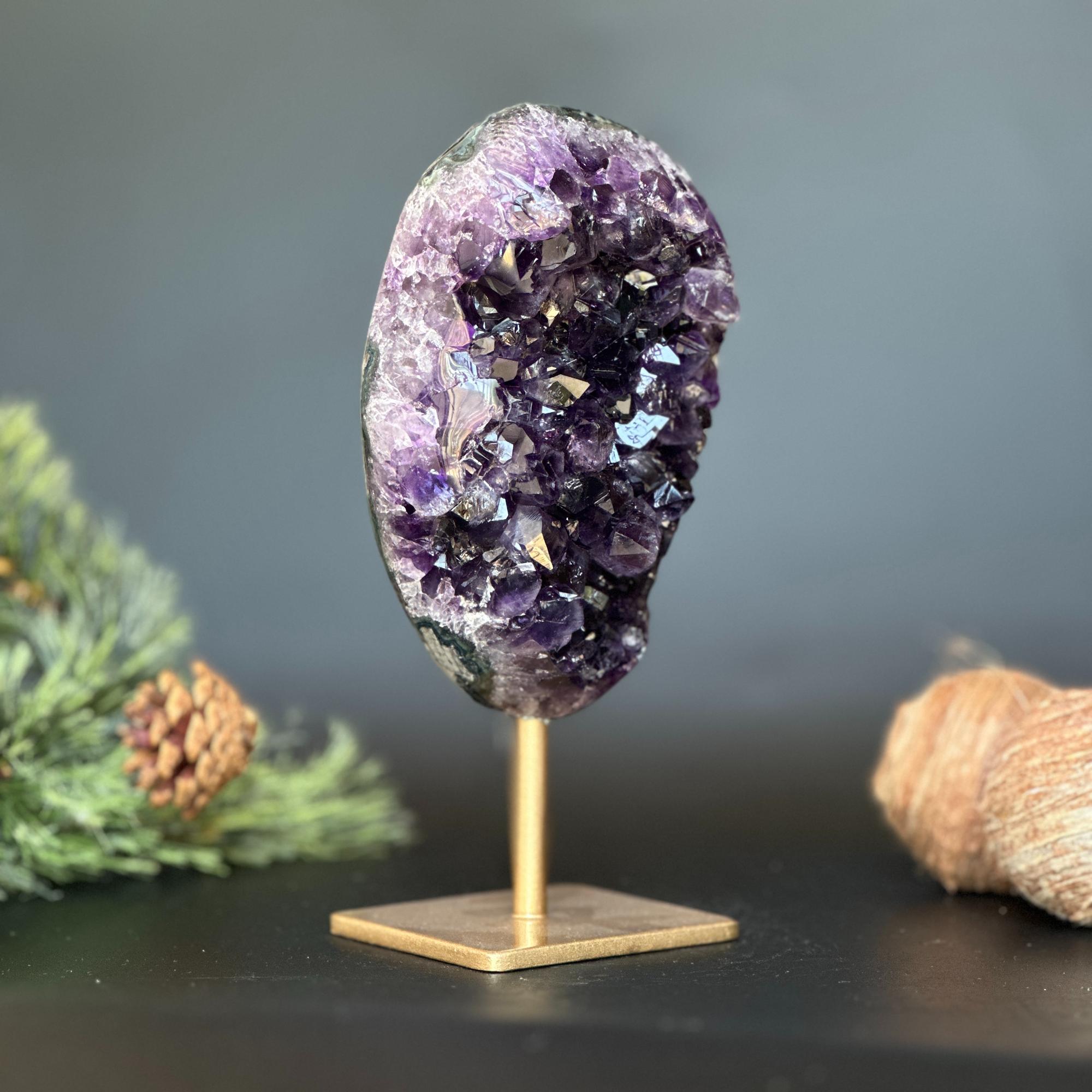 Amethyst Crystal Decor Piece, Galaxy Amethyst with metallic base included, Amethyst crystal for home decoration
