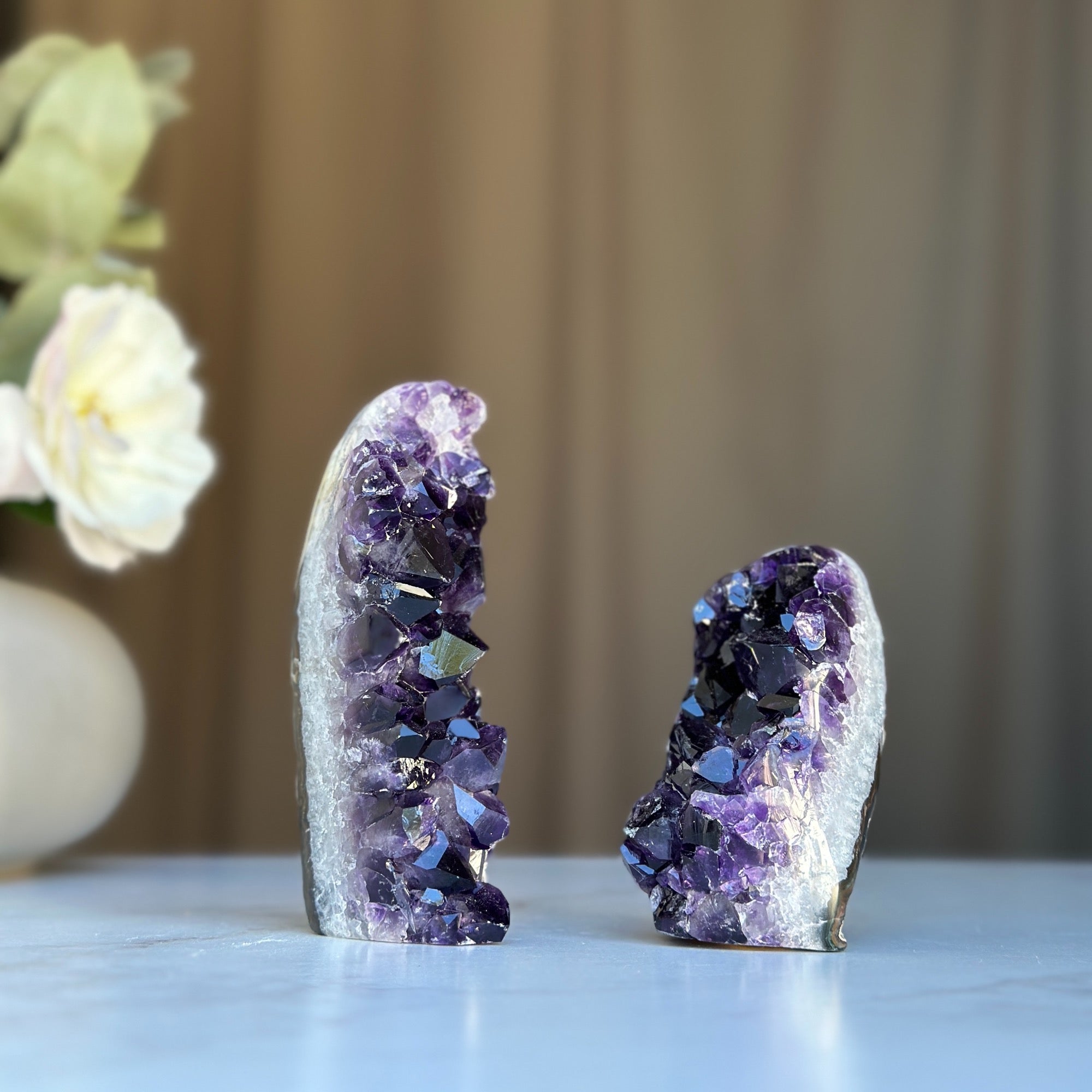 Amethyst point set of 2, amethysts for meditation altar, anxiety crystals