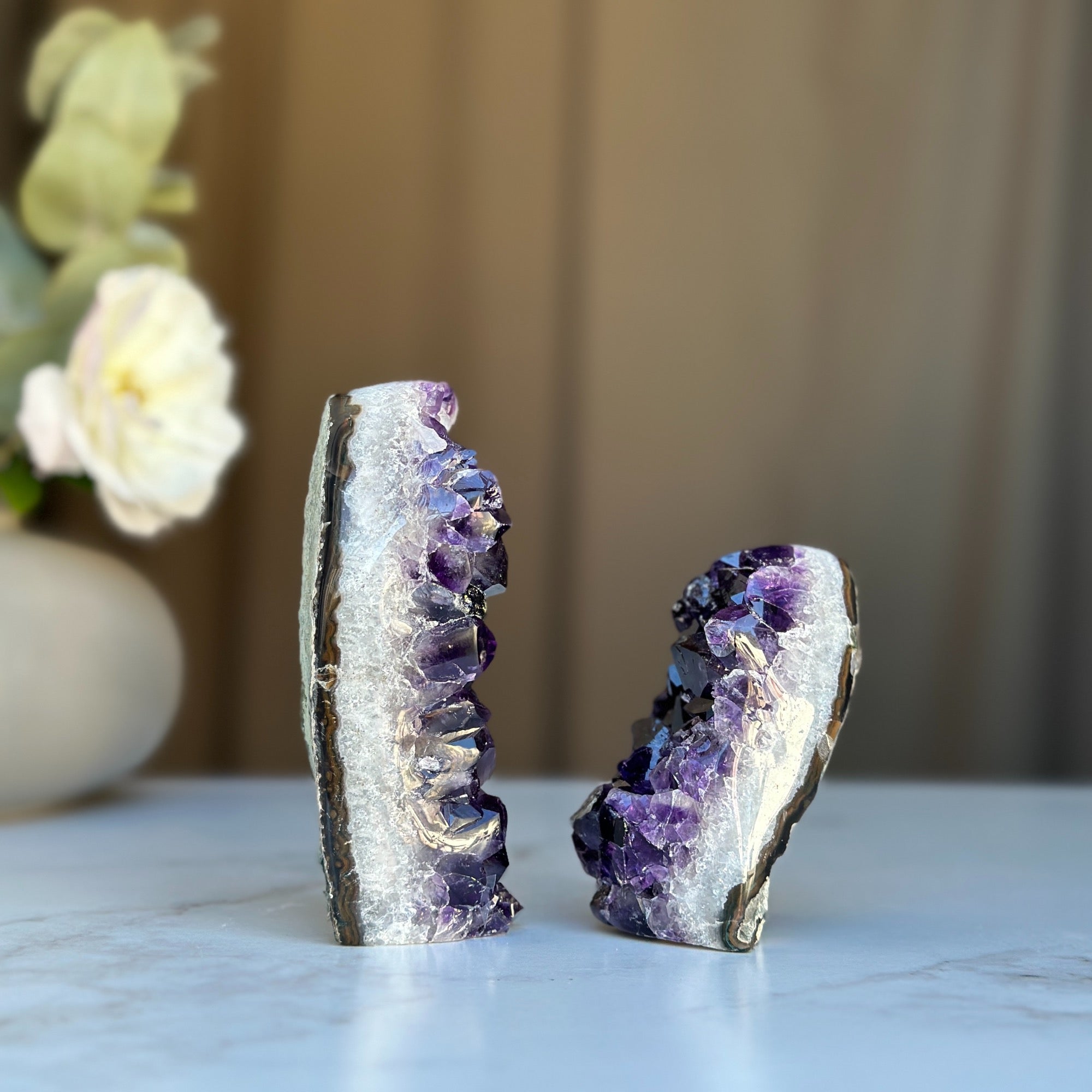 Amethyst point set of 2, amethysts for meditation altar, anxiety crystals