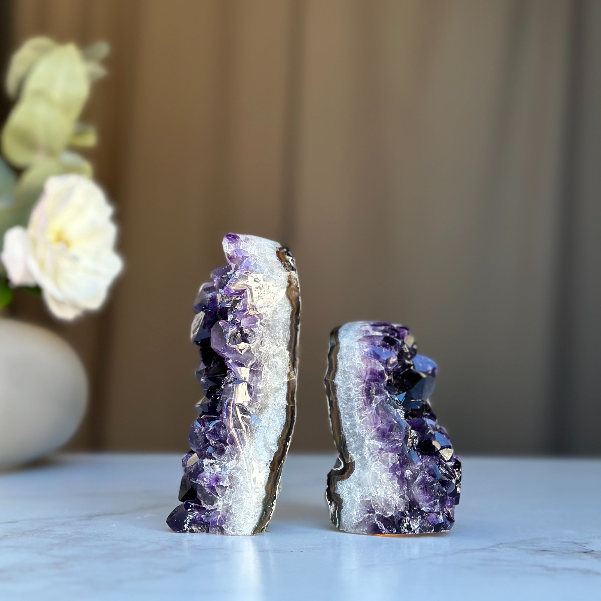 Amethyst point set of 2, amethysts for meditation altar, anxiety crystals