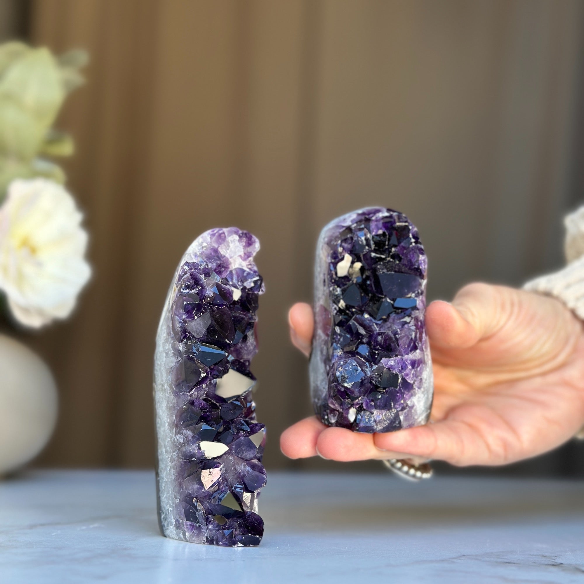 Amethyst point set of 2, amethysts for meditation altar, anxiety crystals