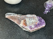 Amethsyt centerpiece, Unique shaped geode for tabletop decor, natural crystal stone with agate formations