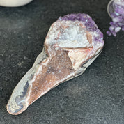 Amethsyt centerpiece, Unique shaped geode for tabletop decor, natural crystal stone with agate formations