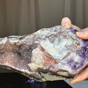 Amethsyt centerpiece, Unique shaped geode for tabletop decor, natural crystal stone with agate formations