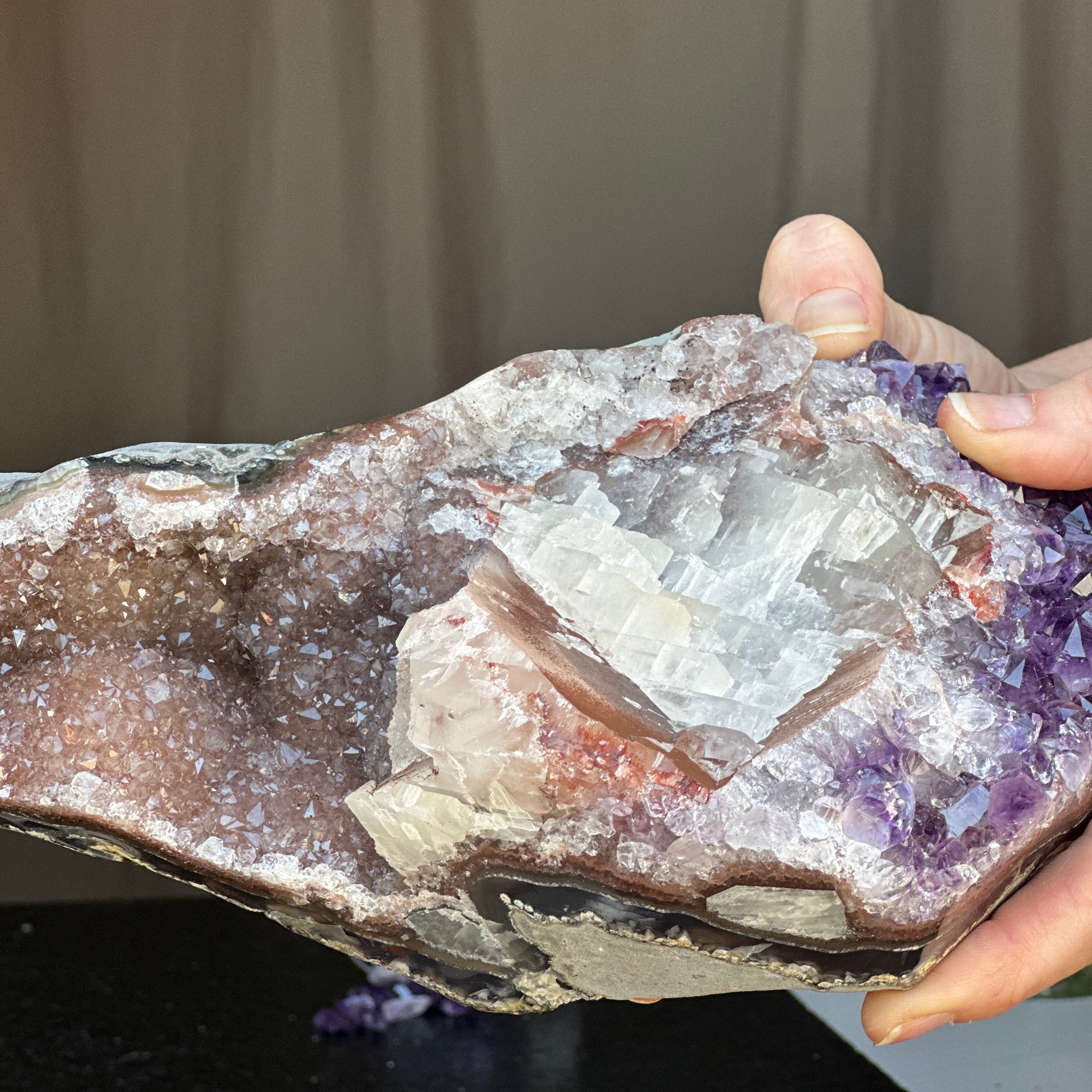 Amethsyt centerpiece, Unique shaped geode for tabletop decor, natural crystal stone with agate formations