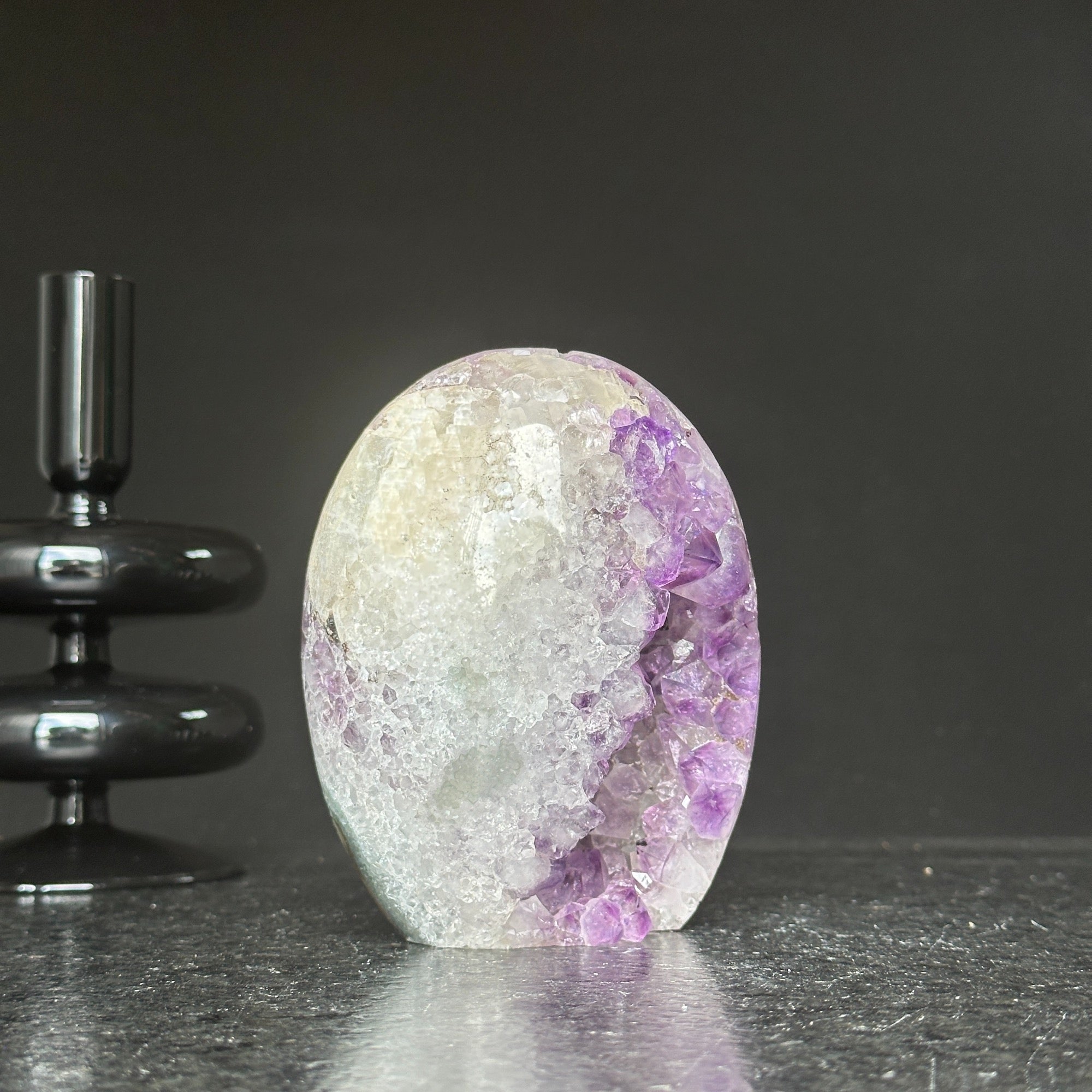 Amethyst Cave, Crystal Quartz Geode Stone, Natural Specimen Egg-Shaped