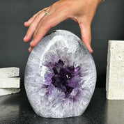 High Quality Amethyst Geode, Statement piece for collectors, Large Cave Egg shaped, polished stone, Stunning decor AAA Crystal