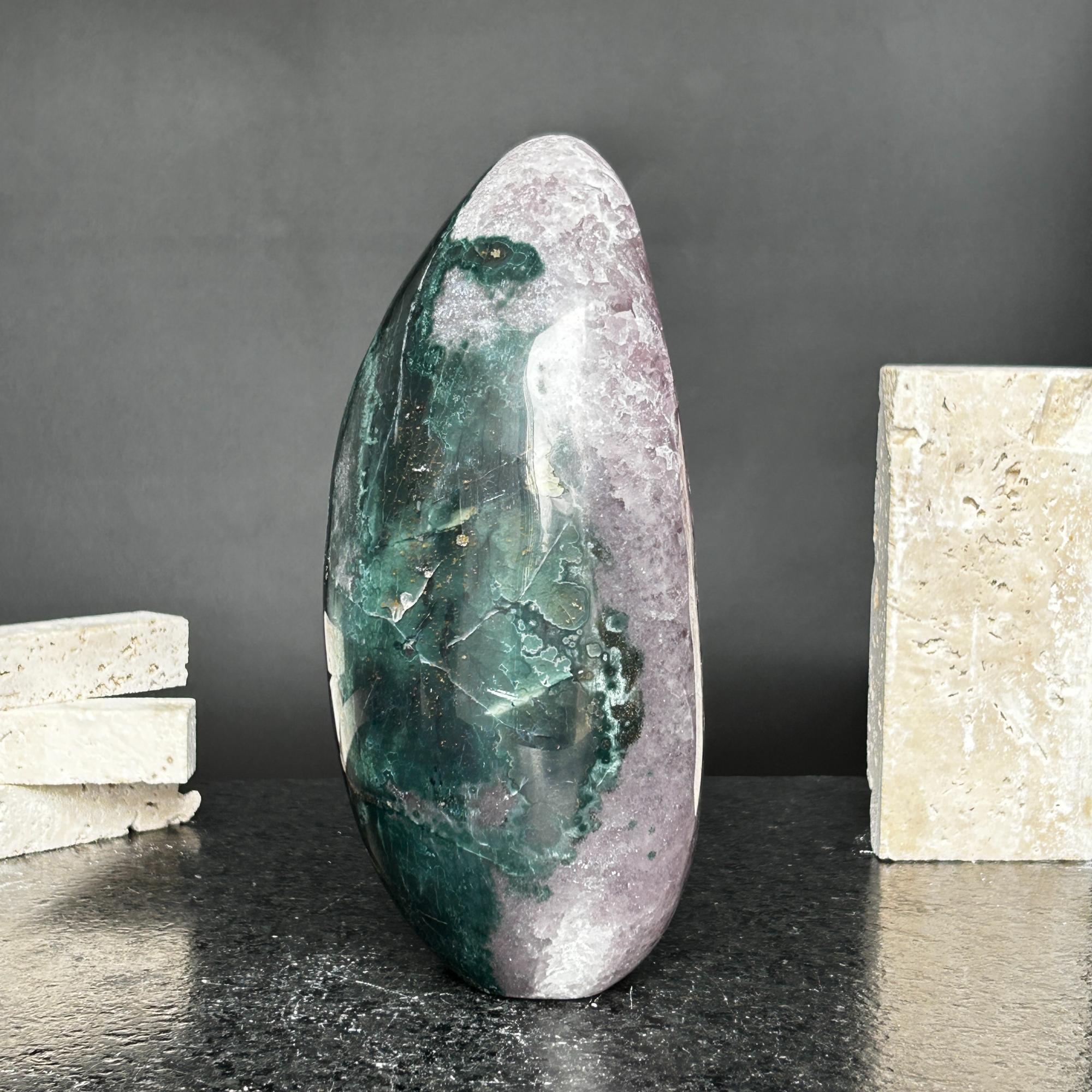Amazing Agate and Amethyst Quartz Crystal Egg Cave, 8 in tall Extra Large Crystal Cave, Oval Shaped Stone Polished at edges