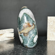 Amazing Agate and Amethyst Quartz Crystal Egg Cave, 8 in tall Extra Large Crystal Cave, Oval Shaped Stone Polished at edges