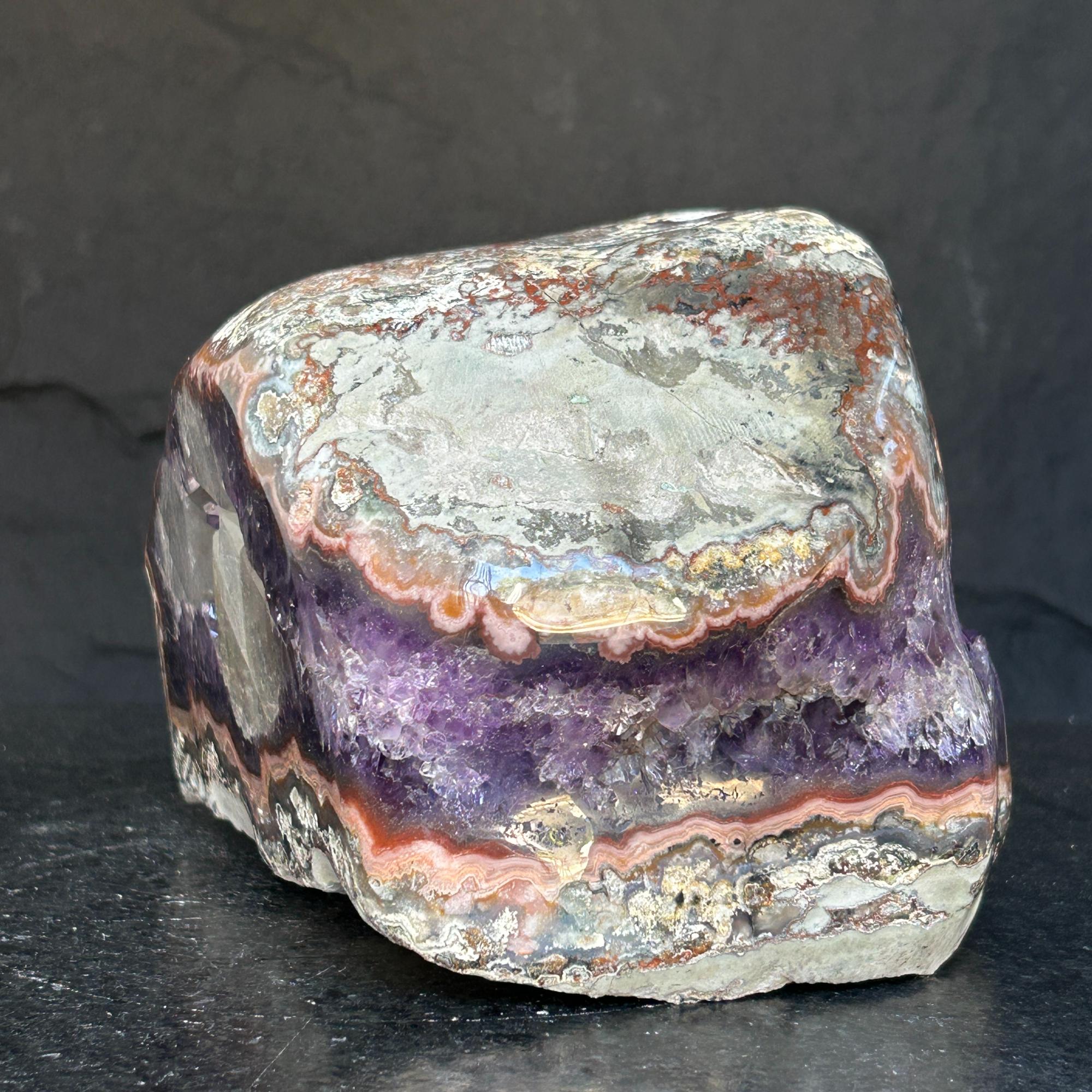 The largest Amethyst Geode Centerpiece, Extra Large decor piece, Outstanding Purple crystal with pink agate details and calcite