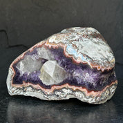 The largest Amethyst Geode Centerpiece, Extra Large decor piece, Outstanding Purple crystal with pink agate details and calcite