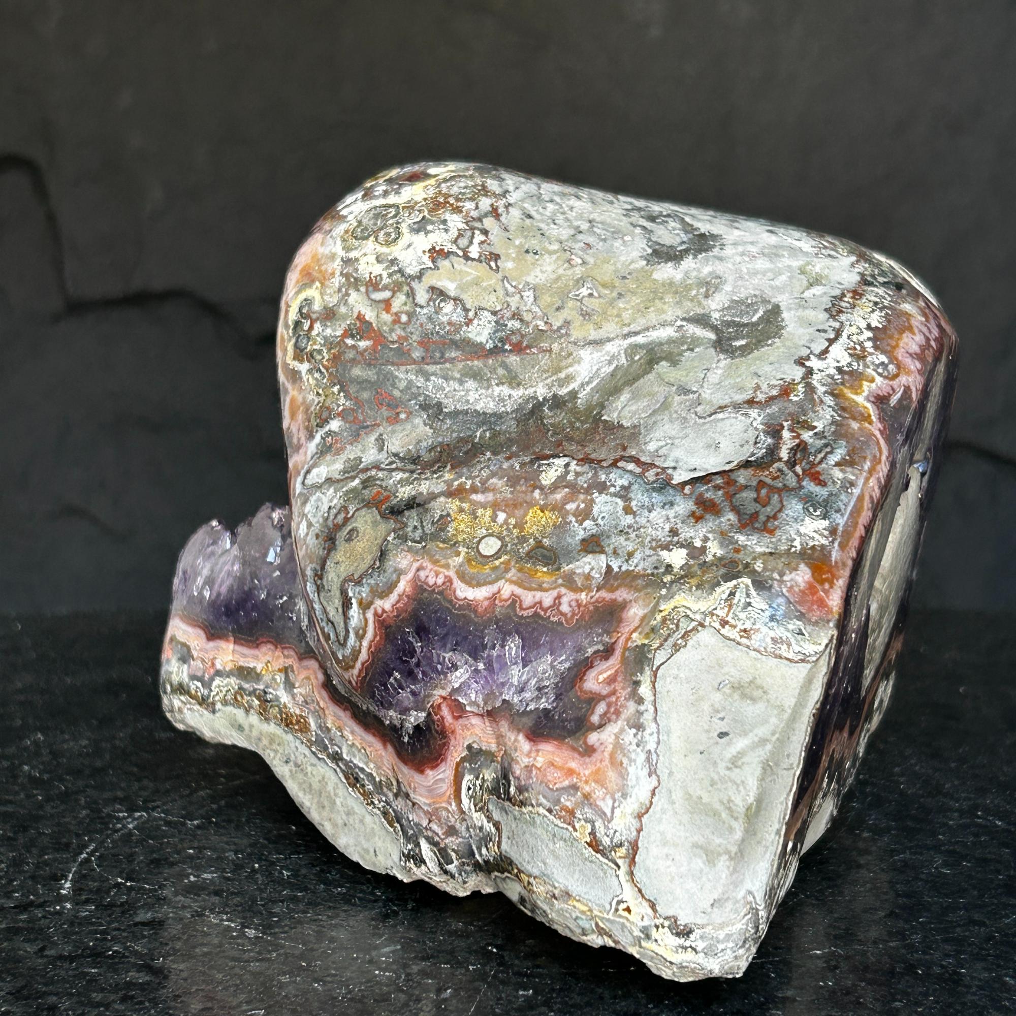 The largest Amethyst Geode Centerpiece, Extra Large decor piece, Outstanding Purple crystal with pink agate details and calcite