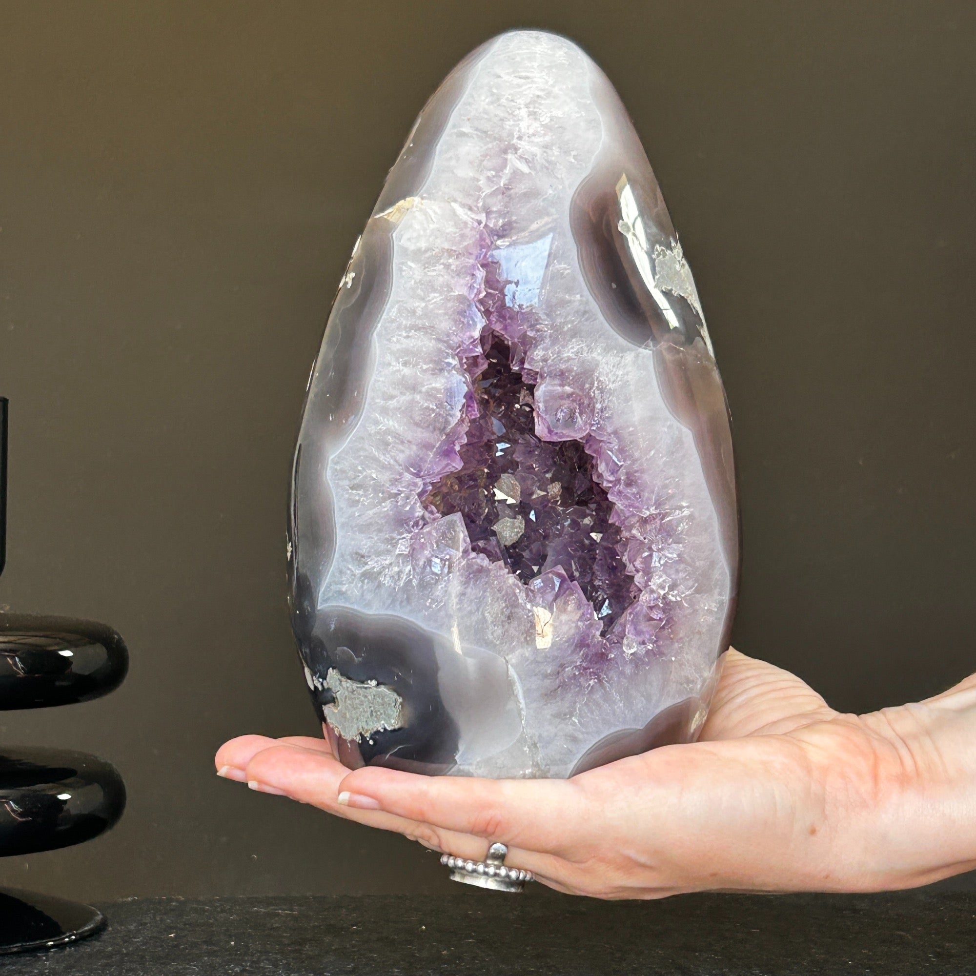 Extra Large Amethyst Geode Cave, Oval shaped Full polished stone, Stunning decor piece, Giant Crystal