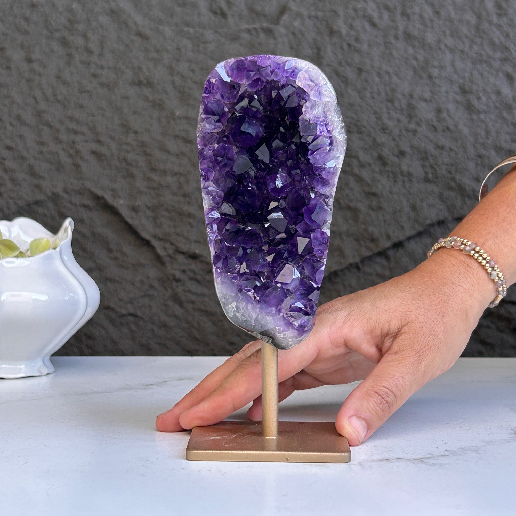 Stunning Natural Amethyst Geode with Metal Stand for Home Decor, XL Amethyst Cave