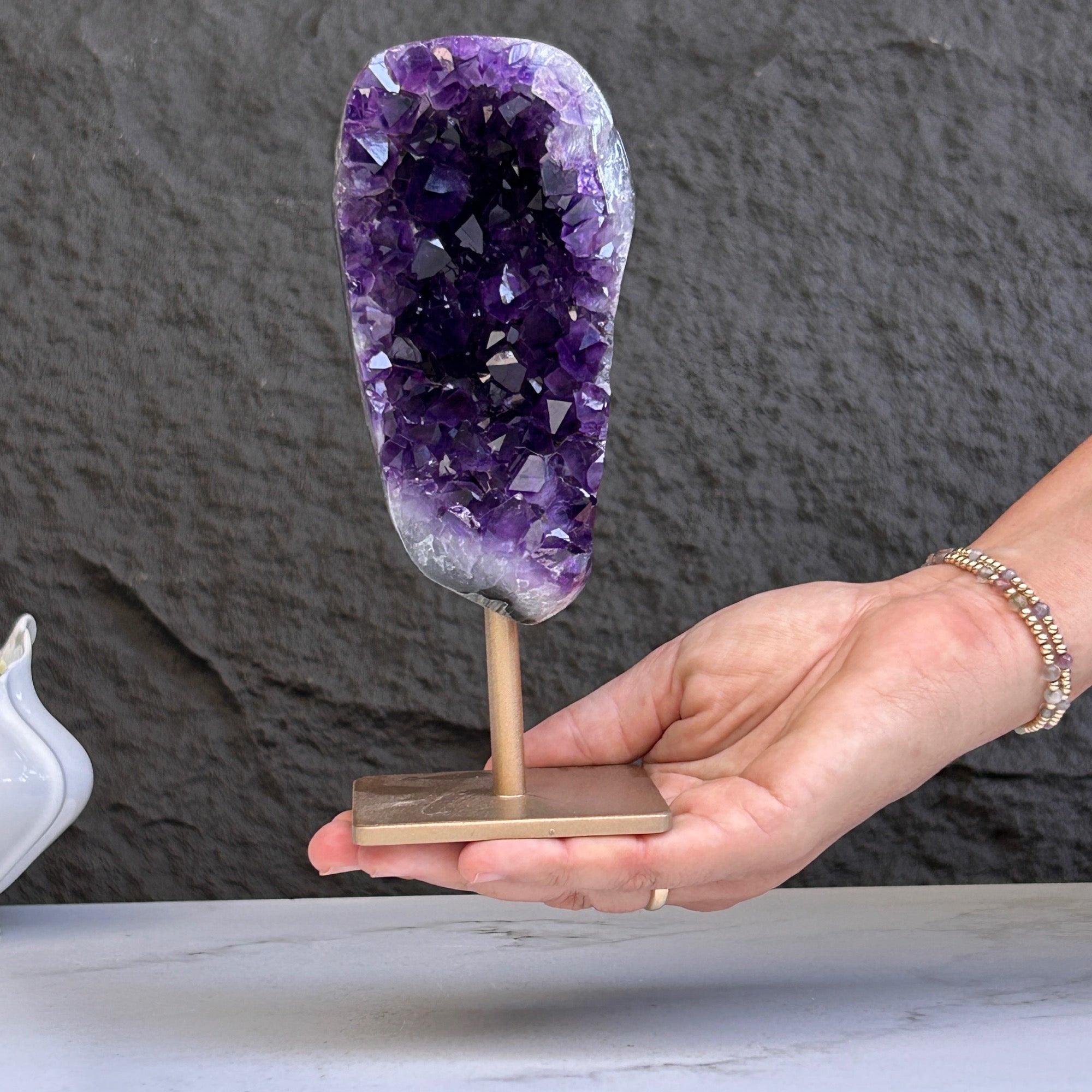 Stunning Natural Amethyst Geode with Metal Stand for Home Decor, XL Amethyst Cave