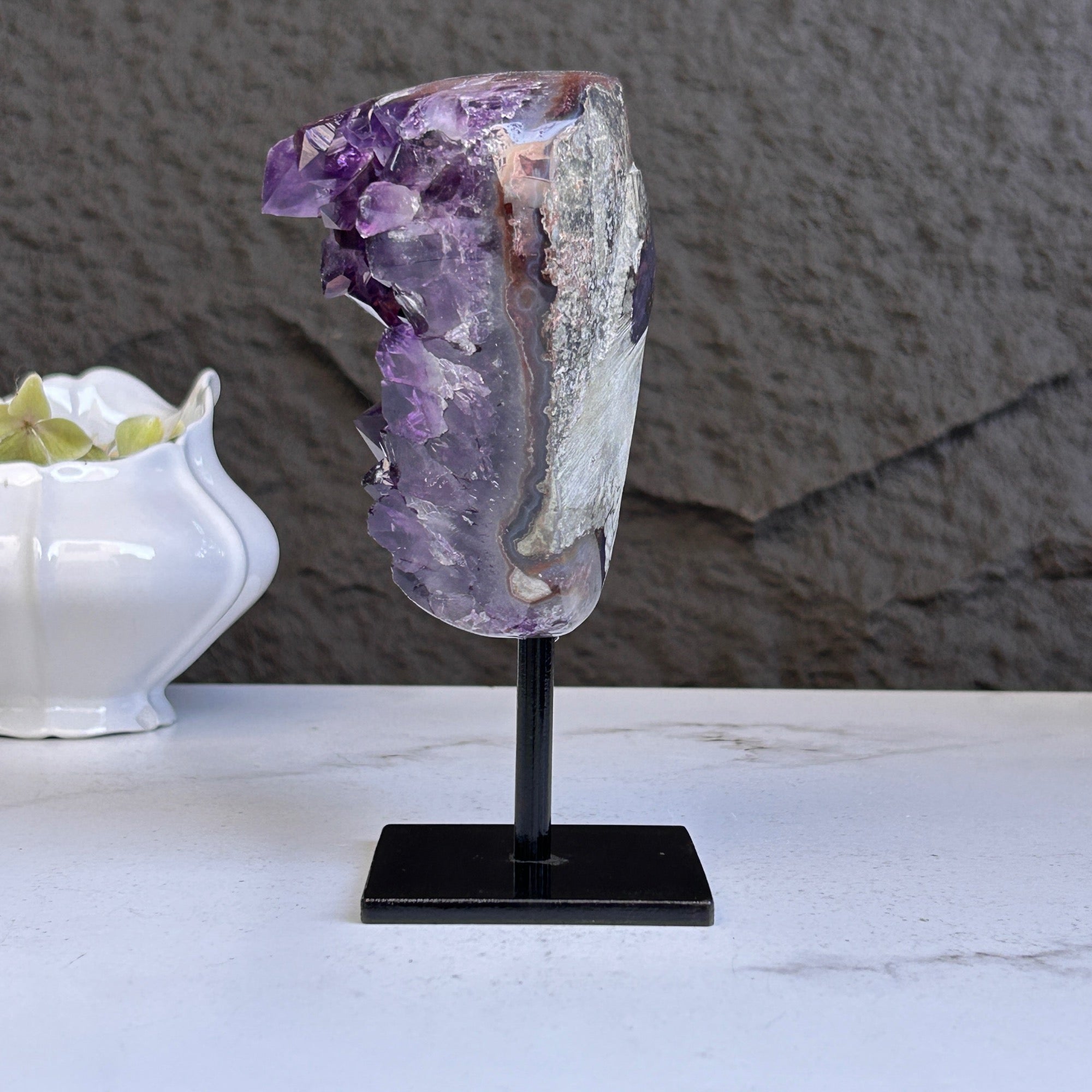 Stunning Natural Amethyst Geode with Metal Stand for Home Decor, XL Amethyst Cave