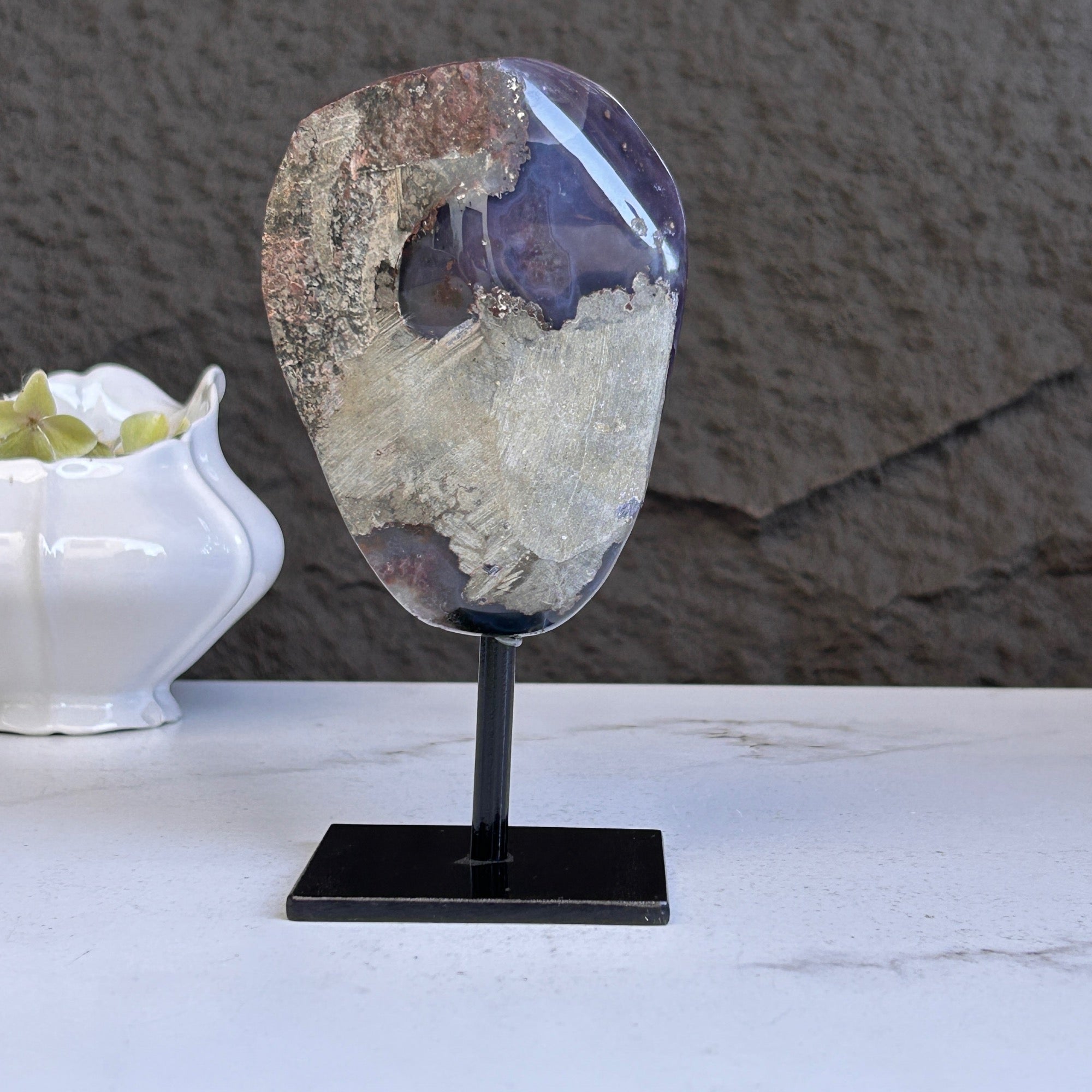 Stunning Natural Amethyst Geode with Metal Stand for Home Decor, XL Amethyst Cave