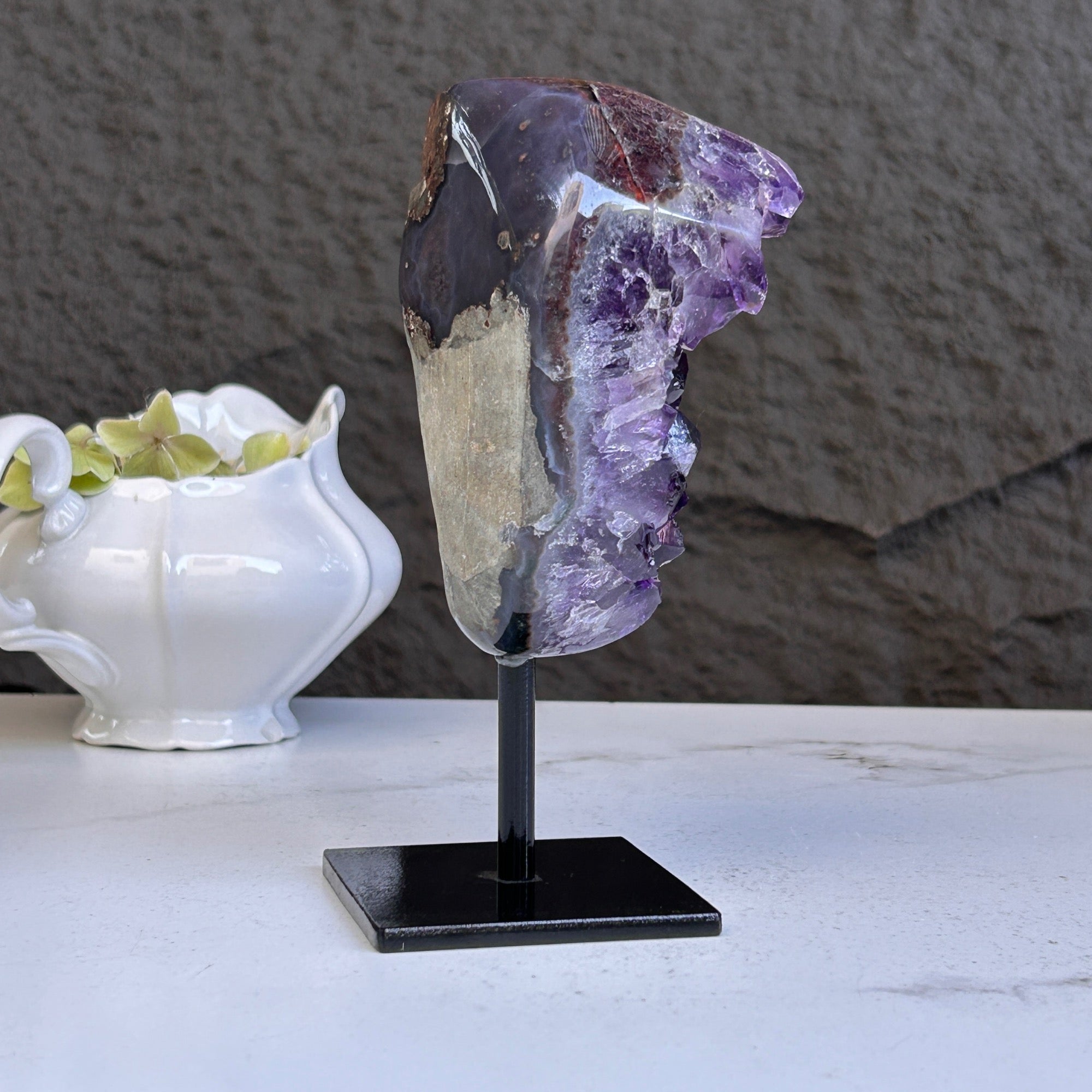 Stunning Natural Amethyst Geode with Metal Stand for Home Decor, XL Amethyst Cave