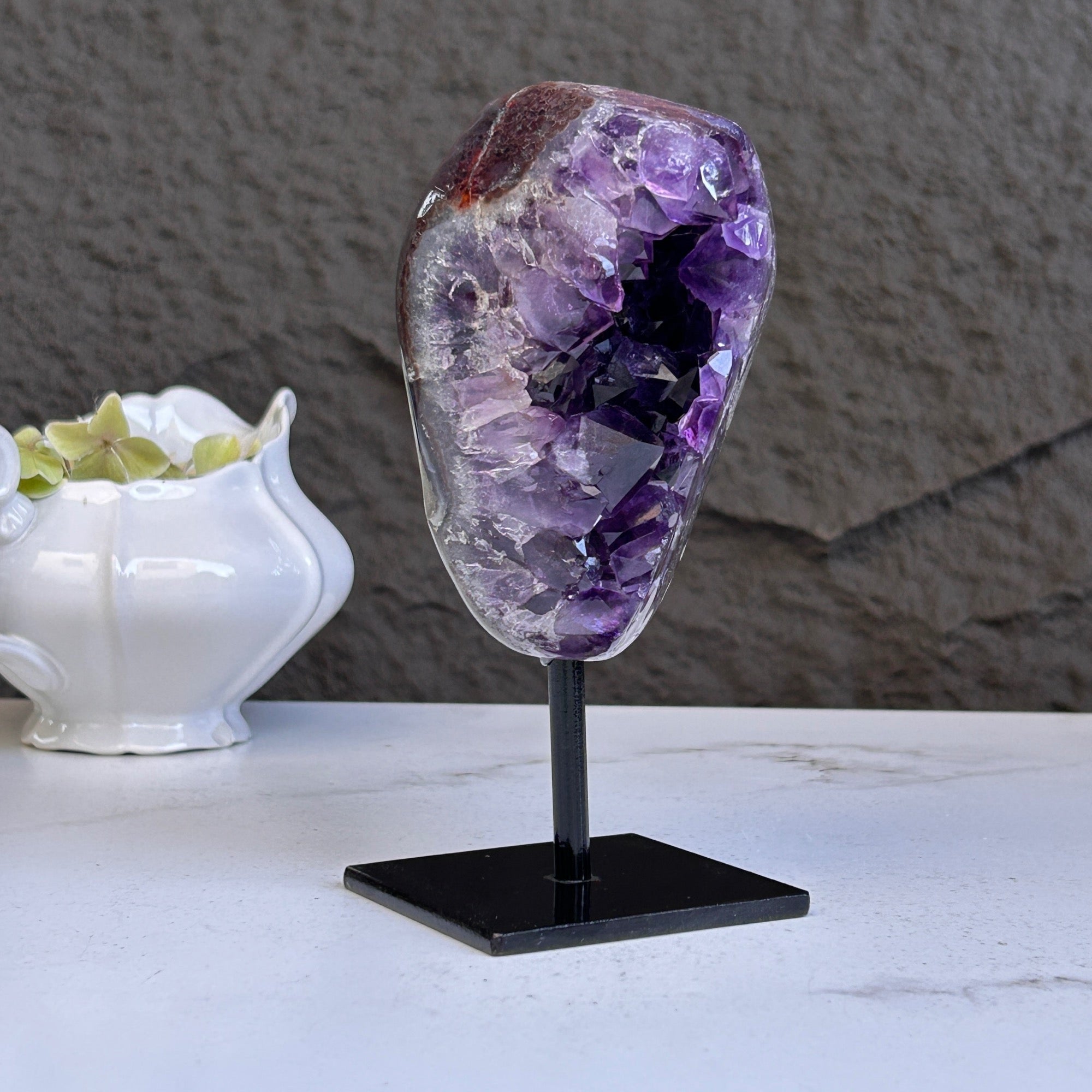 Stunning Natural Amethyst Geode with Metal Stand for Home Decor, XL Amethyst Cave