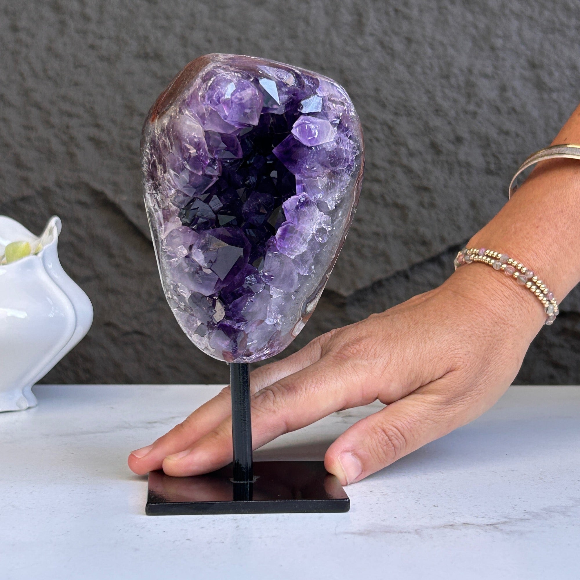 Stunning Natural Amethyst Geode with Metal Stand for Home Decor, XL Amethyst Cave