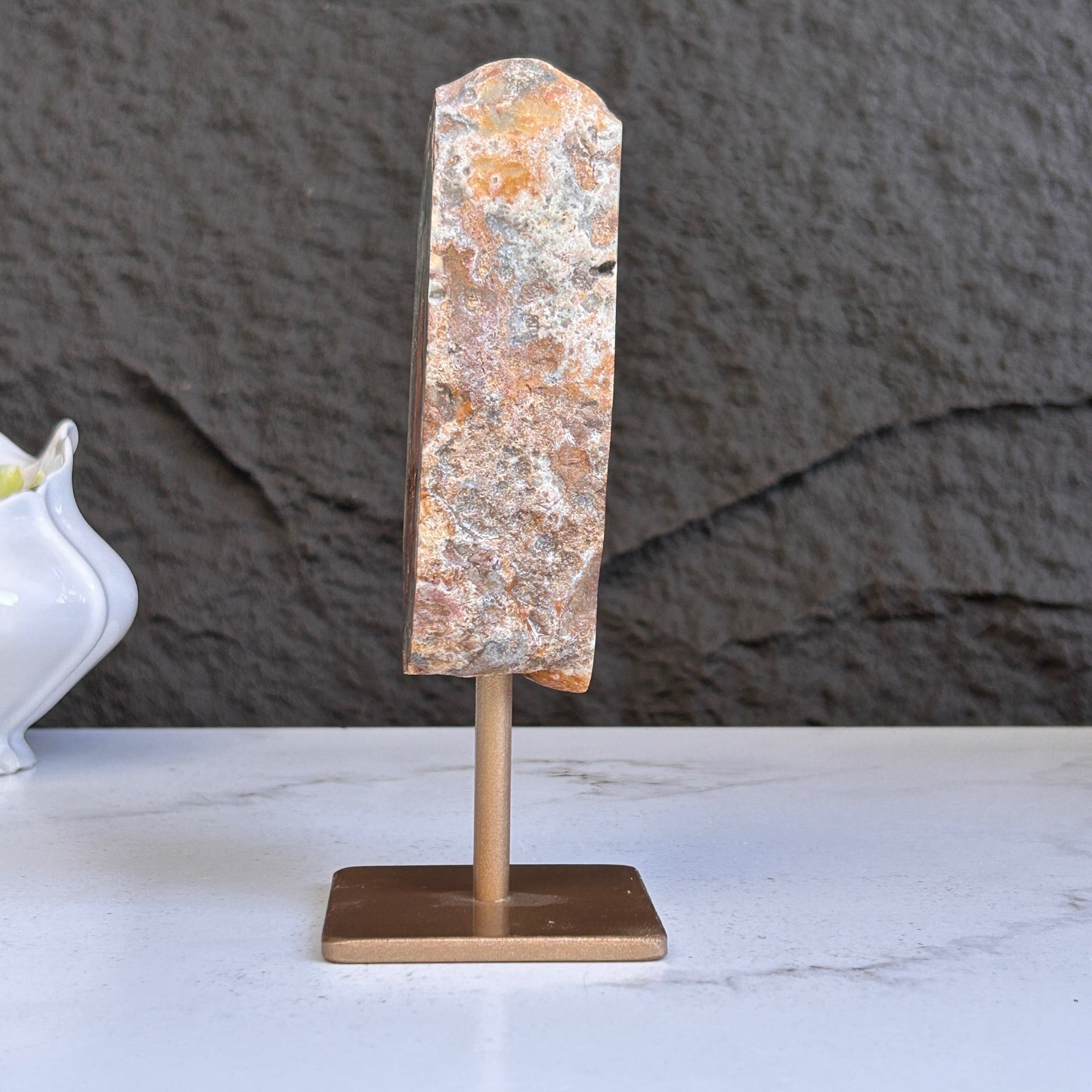 XL Natural Jasper with Metal Stand: Uruguay Crystal Cave, 7 inches gemstone