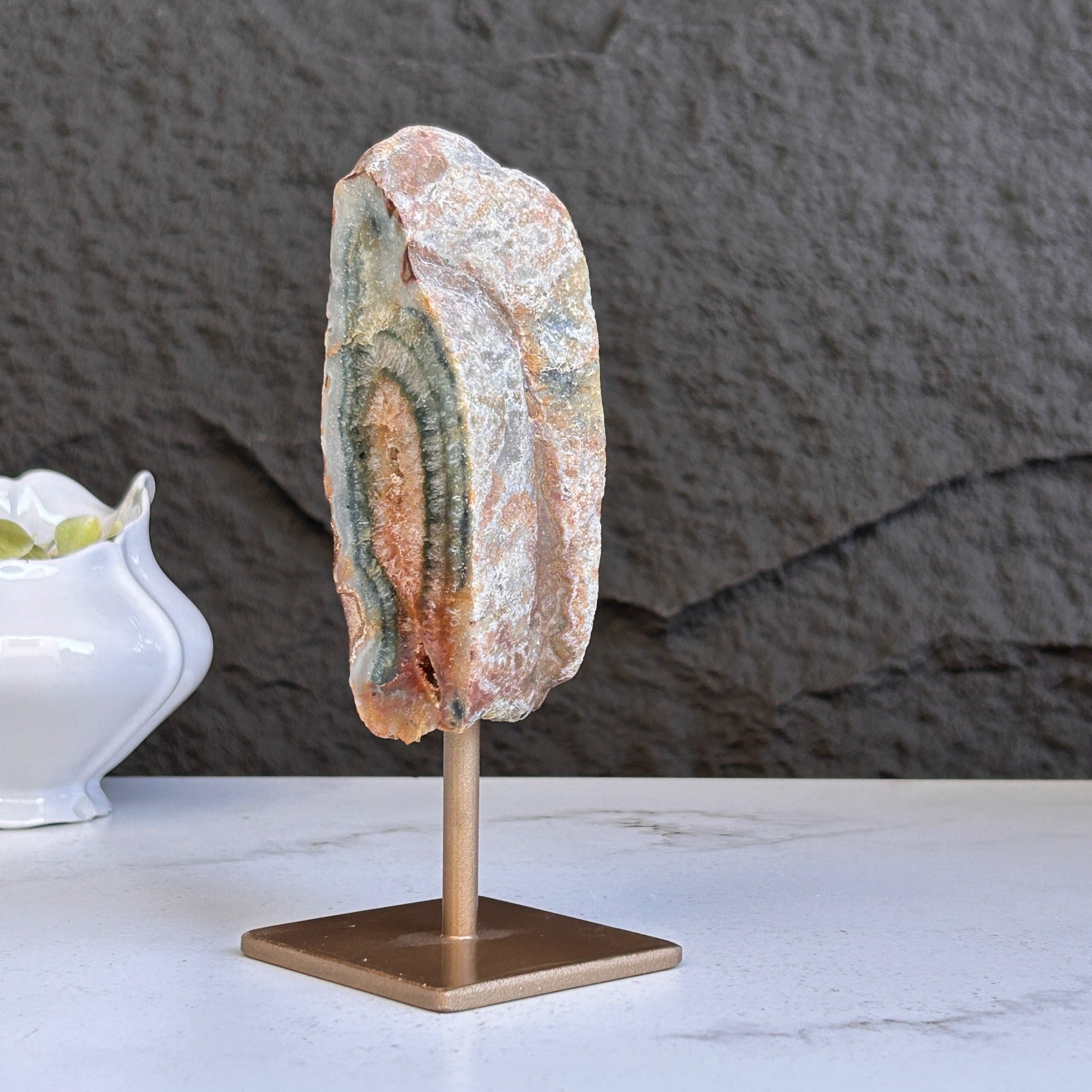 XL Natural Jasper with Metal Stand: Uruguay Crystal Cave, 7 inches gemstone