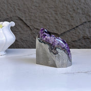 Deep Purple Amethyst cathedral geode, Unique raw crystal cluster, self stand