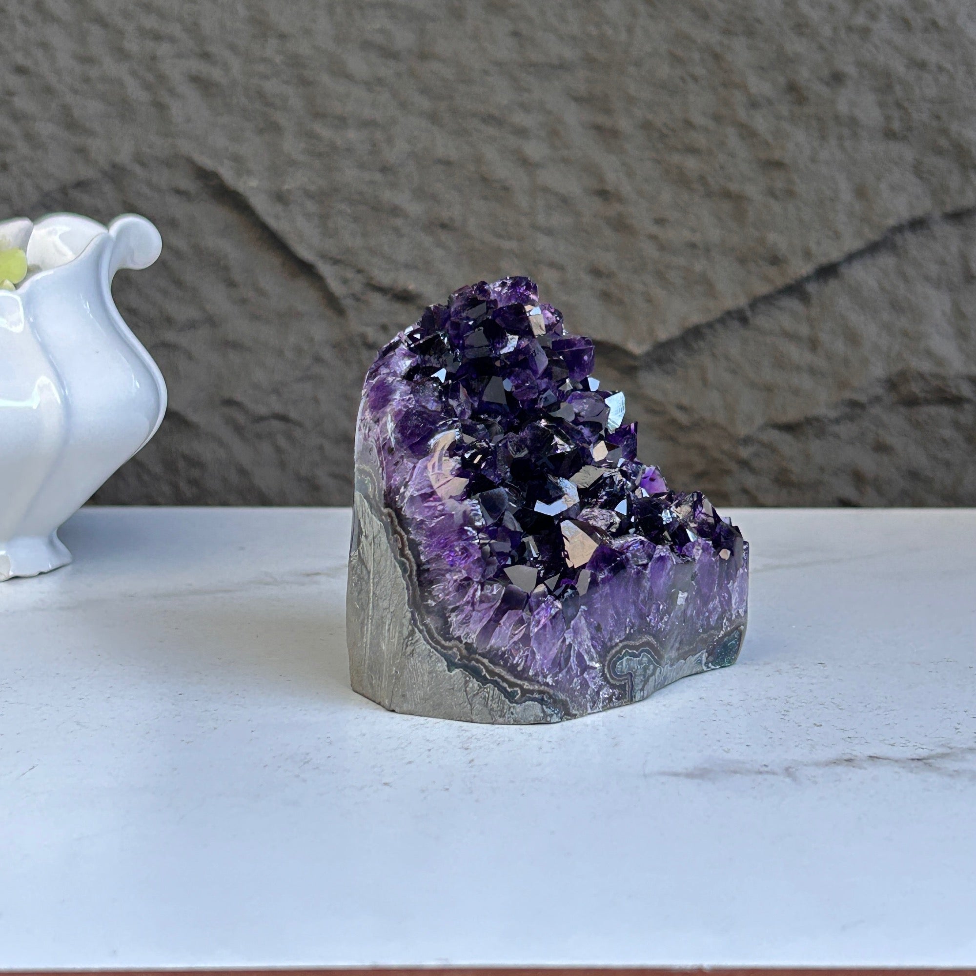 Deep Purple Amethyst cathedral geode, Unique raw crystal cluster, self stand