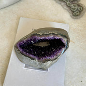 Amethyst Crystal Bowl with Agate formations, Natural Deep Purple Amethyst Flat Oval Shaped Cluster, Home Decor Crystal