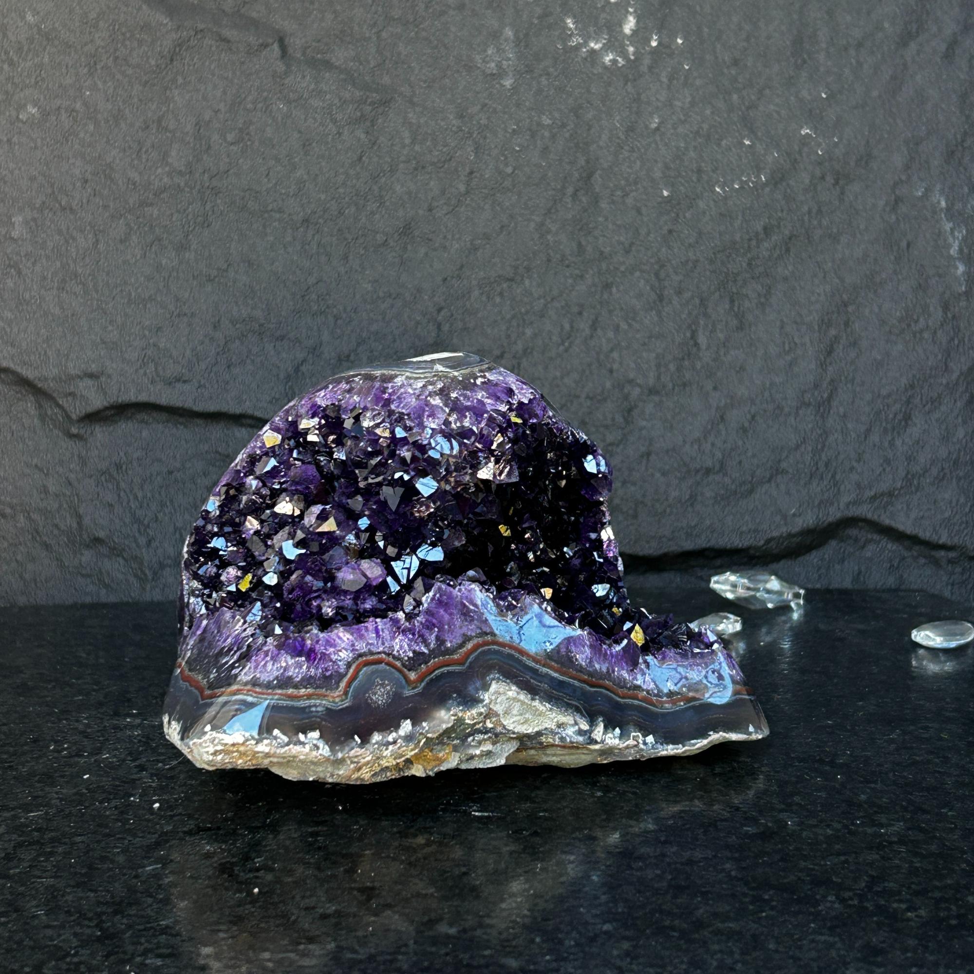 Large Amethyst Geode Cave with Agate edges, Unique Home Decor Crystal, High Quality Quartz, Crystal centerpiece