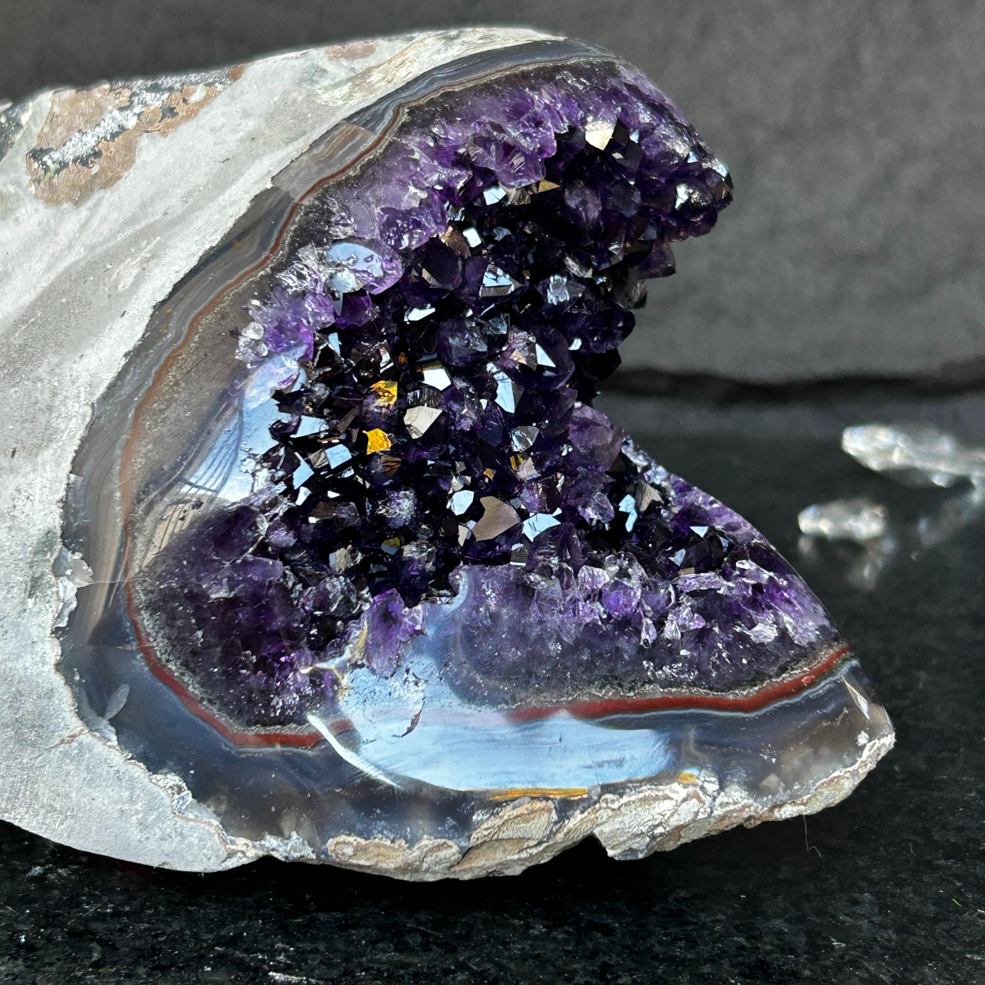 Large Amethyst Geode Cave with Agate edges, Unique Home Decor Crystal, High Quality Quartz, Crystal centerpiece