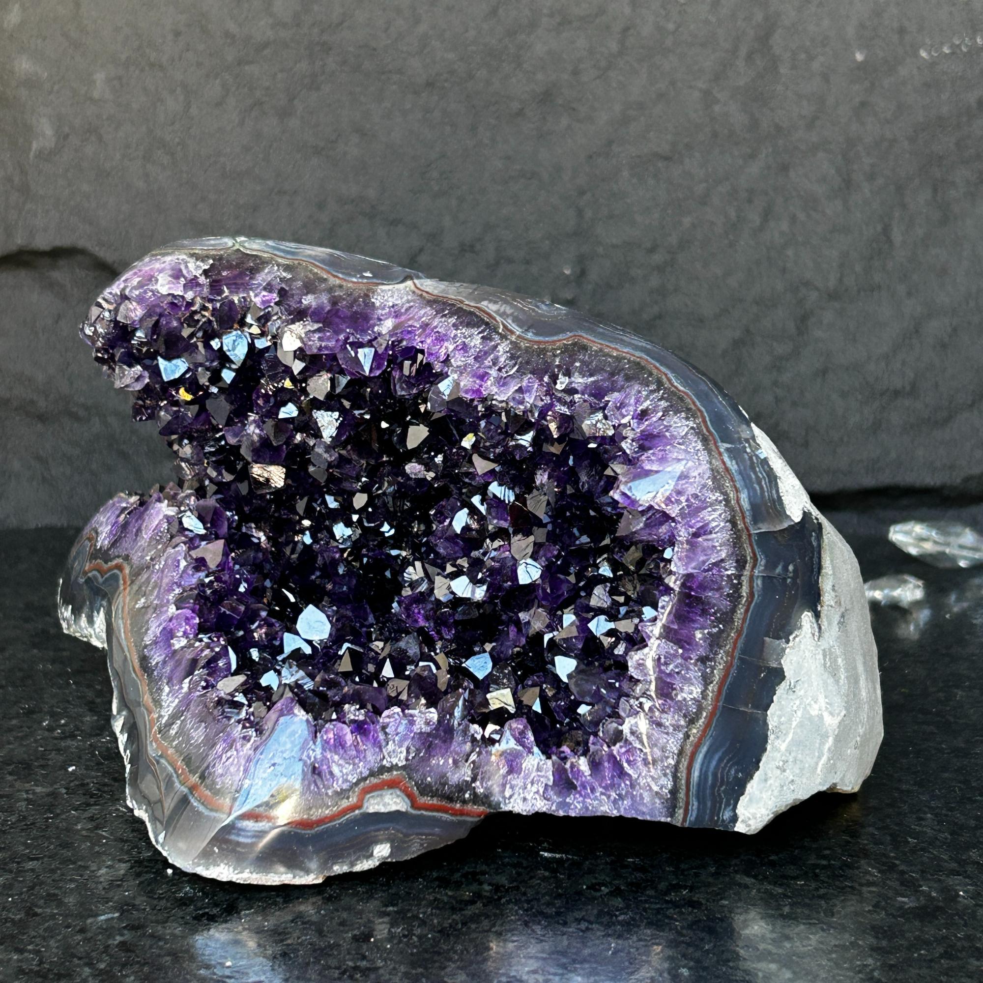 Large Amethyst Geode Cave with Agate edges, Unique Home Decor Crystal, High Quality Quartz, Crystal centerpiece