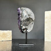 Natural Amethyst Crystal Geode, Purple Amethyst Crystal on Stand, Metallic Stand Included