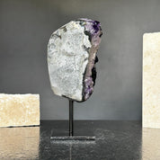 Natural Amethyst Crystal Geode, Purple Amethyst Crystal on Stand, Metallic Stand Included