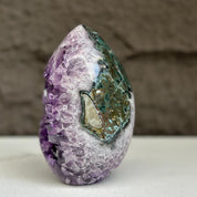 Amethyst Geode Crystal Egg with incredible Agate formations, Natural cave shaped polished agate stone