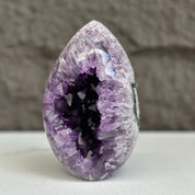 Amethyst Geode Crystal Egg with incredible Agate formations, Natural cave shaped polished agate stone