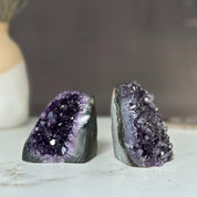 Amethyst geodes set (2 stones) crystal clusters (1.4 Lb full weight)