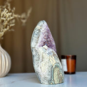 Amethyst druzy crystal flame, deep purple amethyst flame, large decorative crystal pieces
