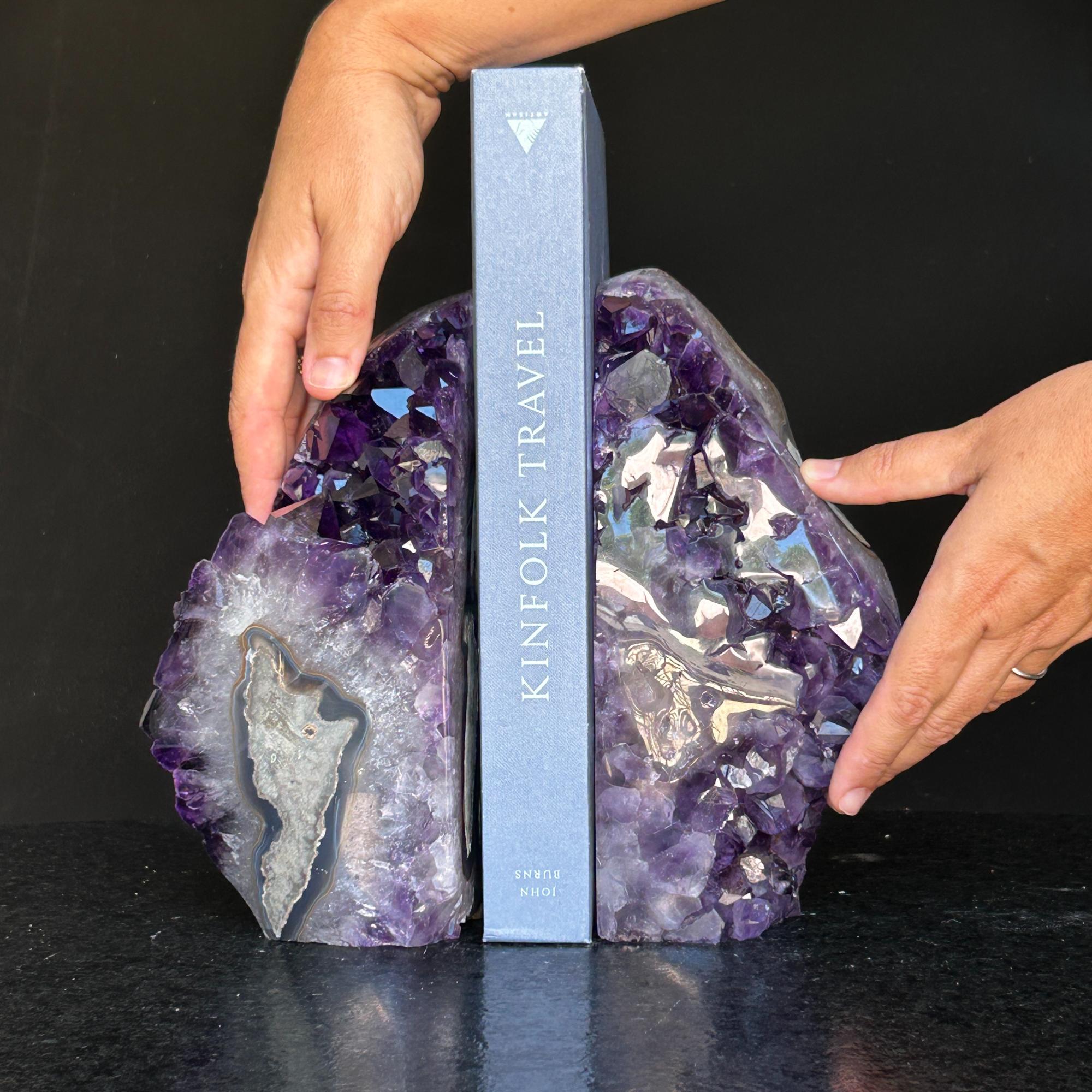Amethyst bookends, One of a kind set of amethyst and agate geode crystals