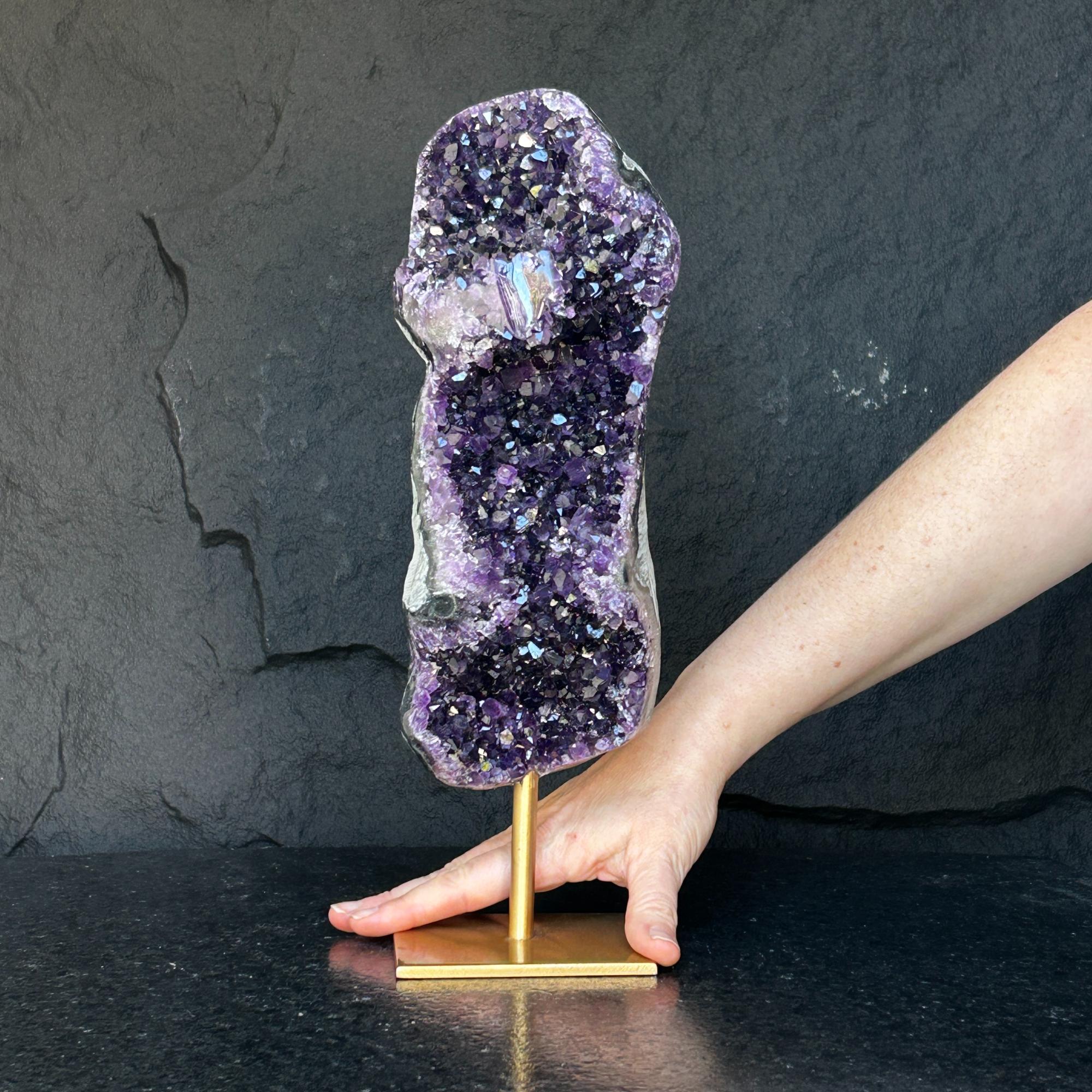 Amethyst Crystal on Golden Metal Stand, Extra Large amethyst