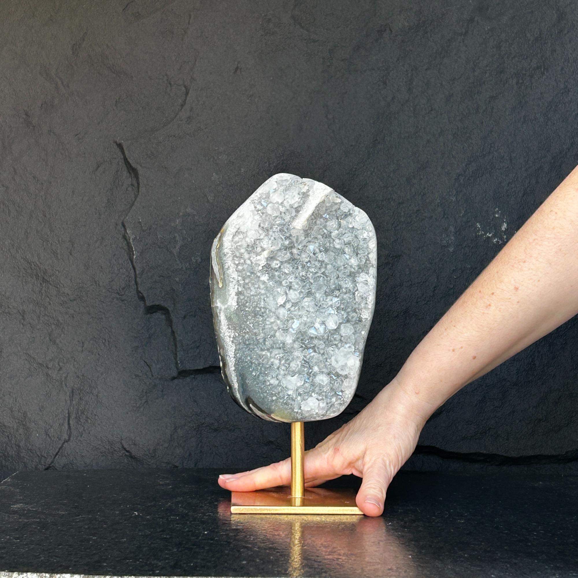 White Quartz with metallic base, Large Cave shaped, 10 inches tall piece for collectors, Full polished, Stunning decor Crystal