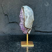 Large Amethyst Geode Crystal, Deep Purple Amethyst on modern gold stand