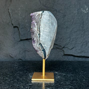 Large Amethyst Geode Crystal, Deep Purple Amethyst on modern gold stand